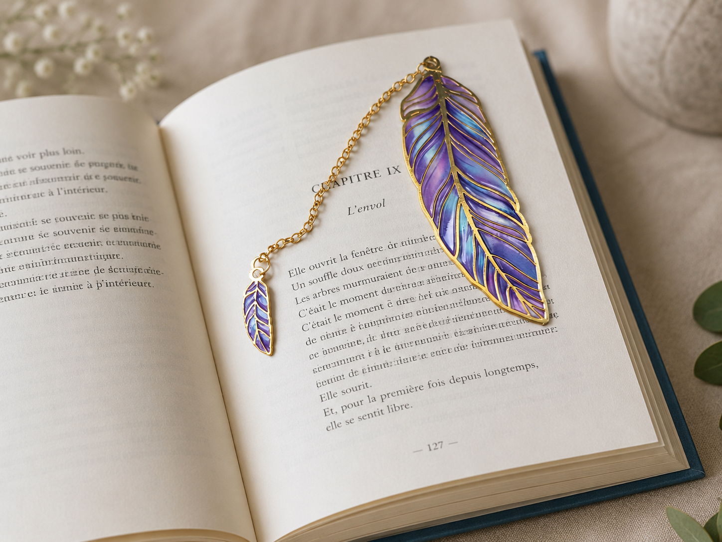 Marque pages plume