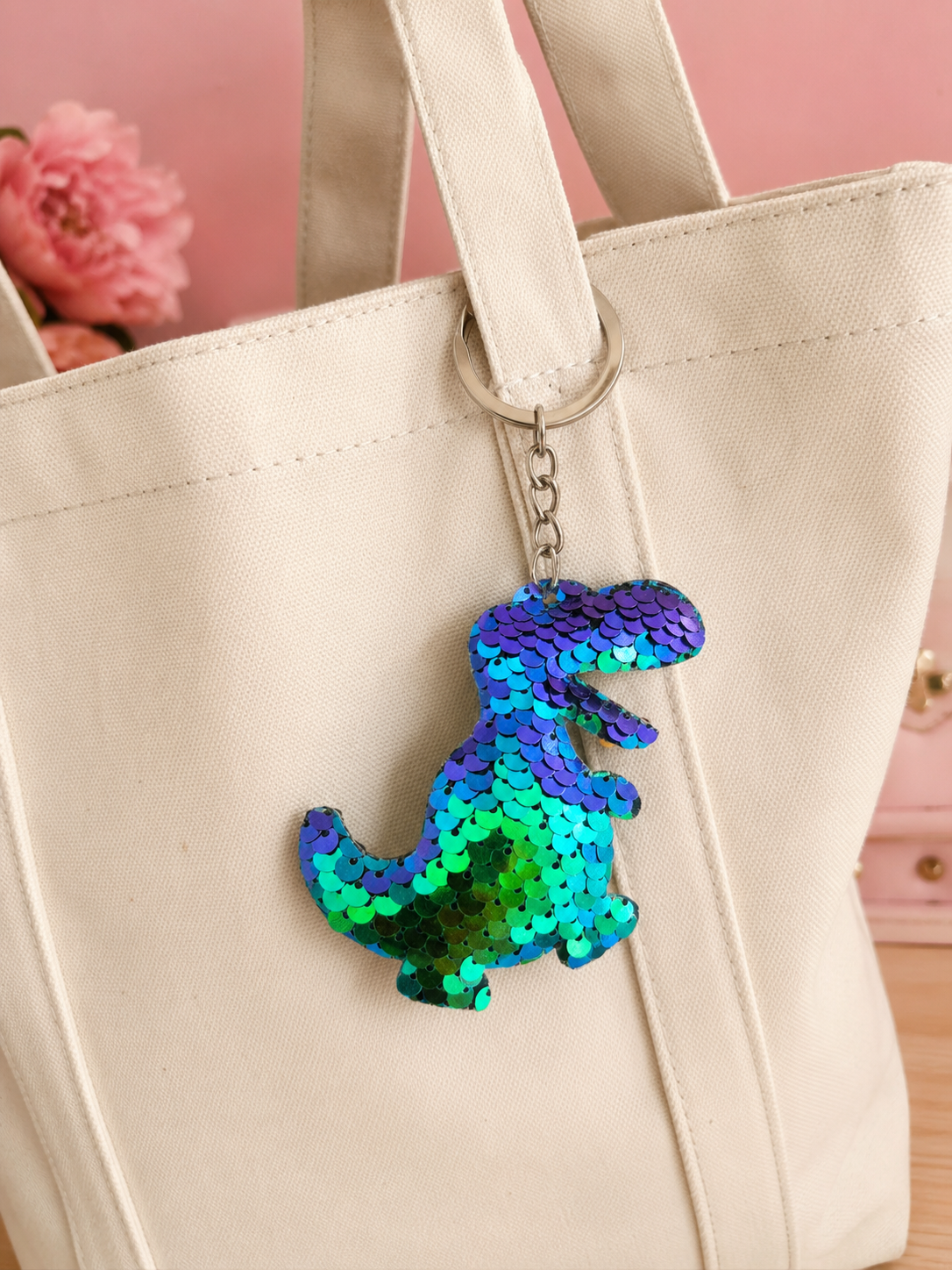 Porte clef sequin dinosaure