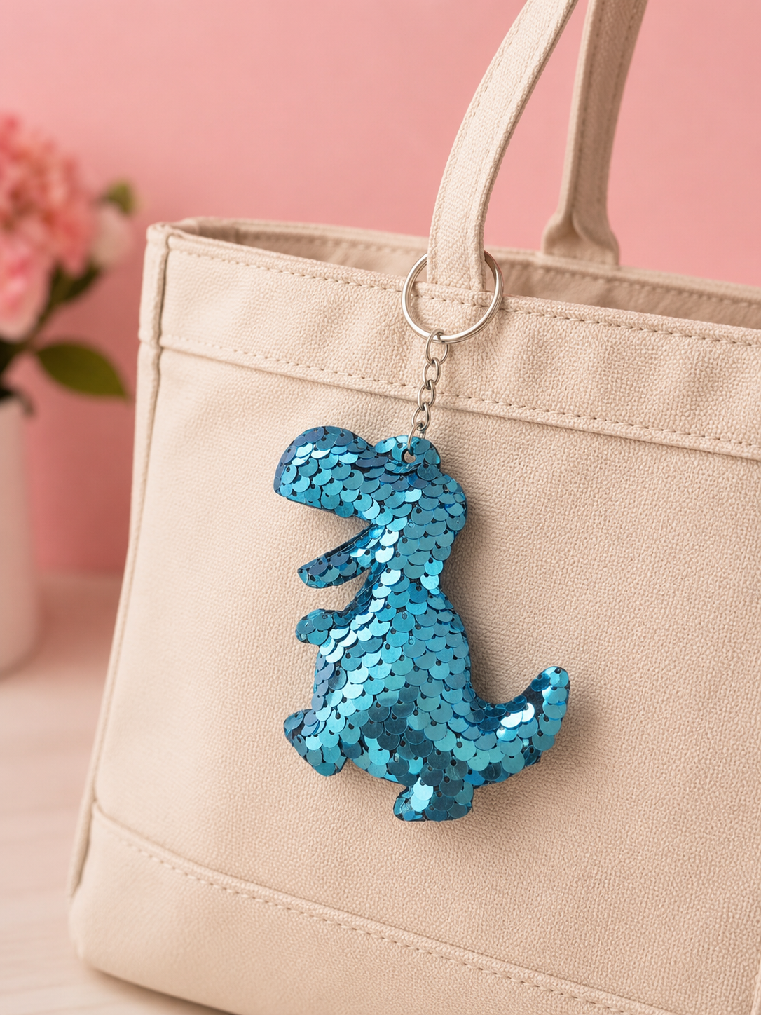 Porte clef sequin dinosaure