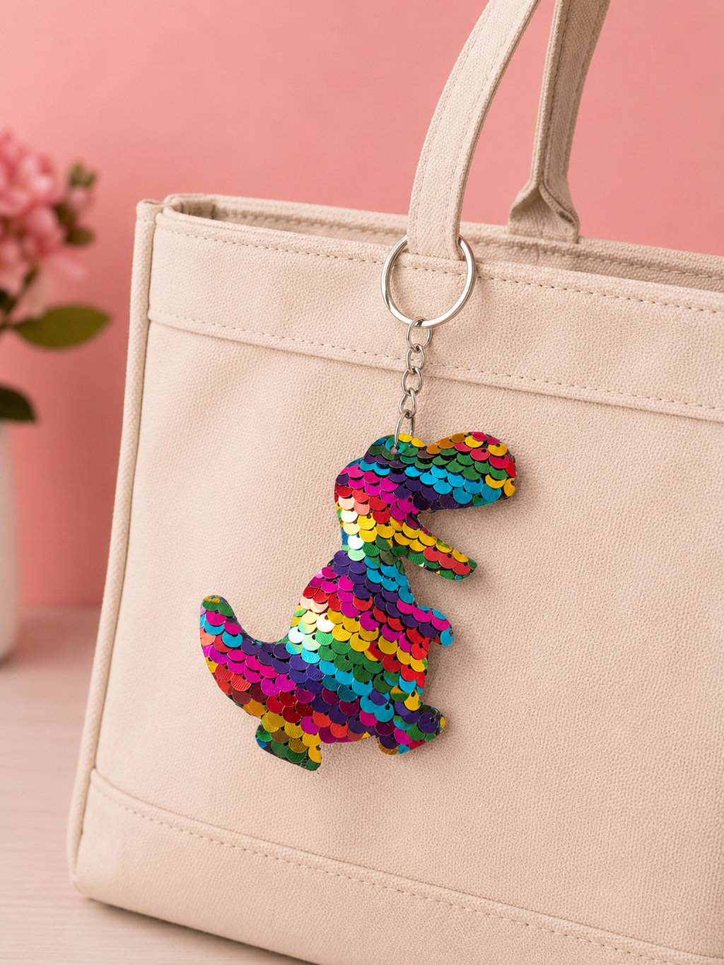 Porte clef sequin dinosaure