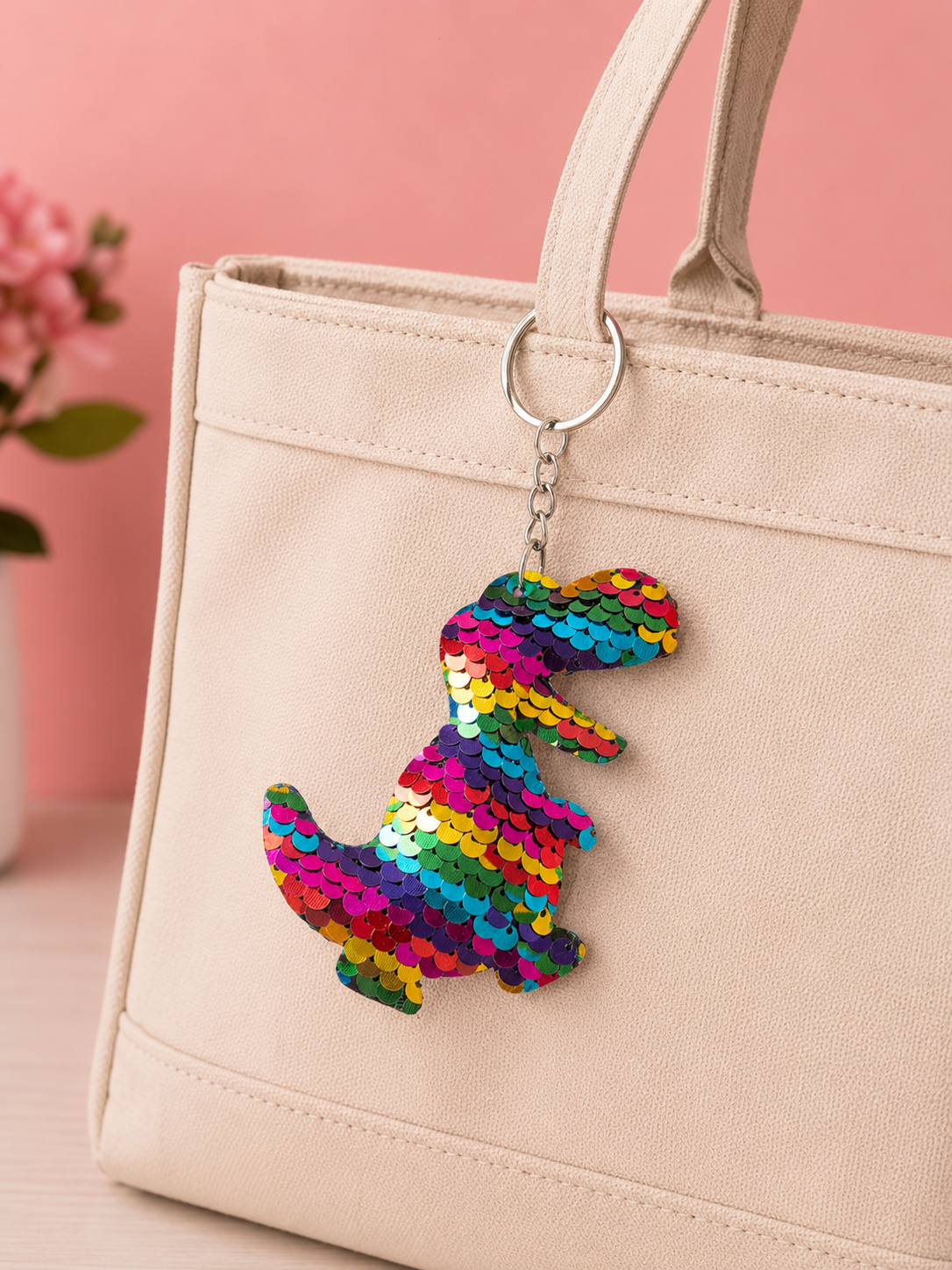 Porte clef sequin dinosaure