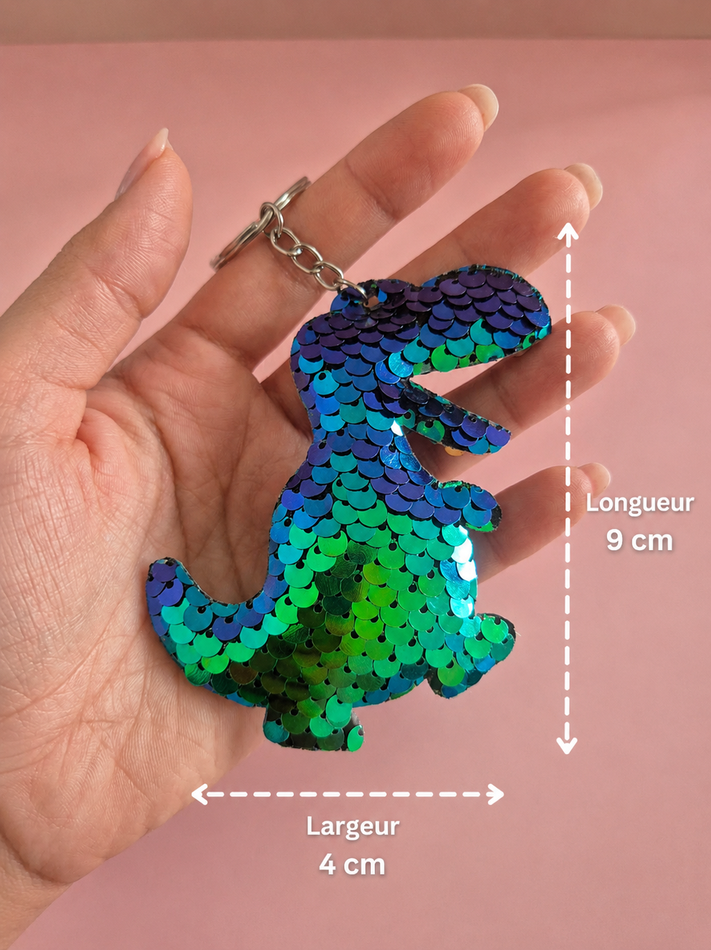 Porte clef sequin dinosaure
