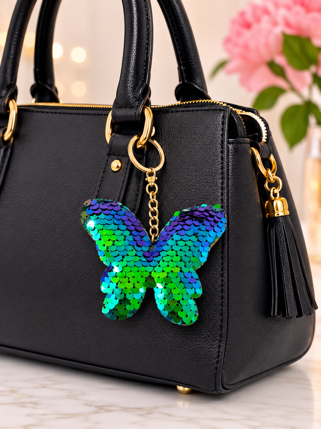 Porte clef sequin papillon