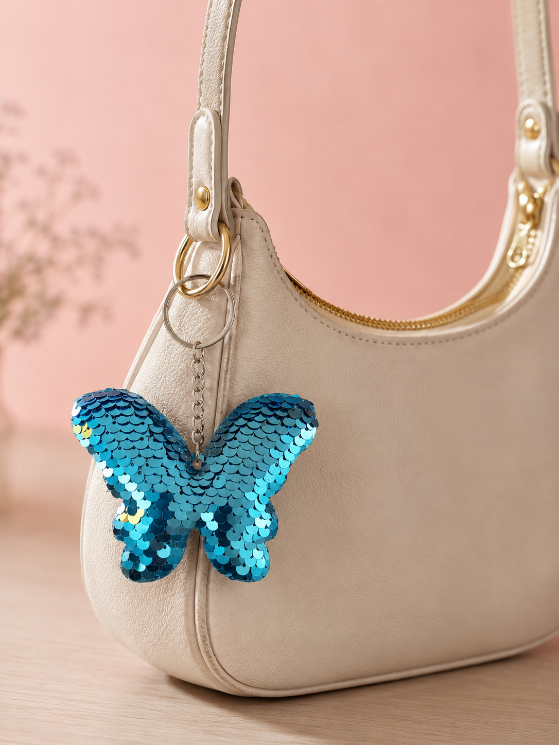 Porte clef sequin papillon