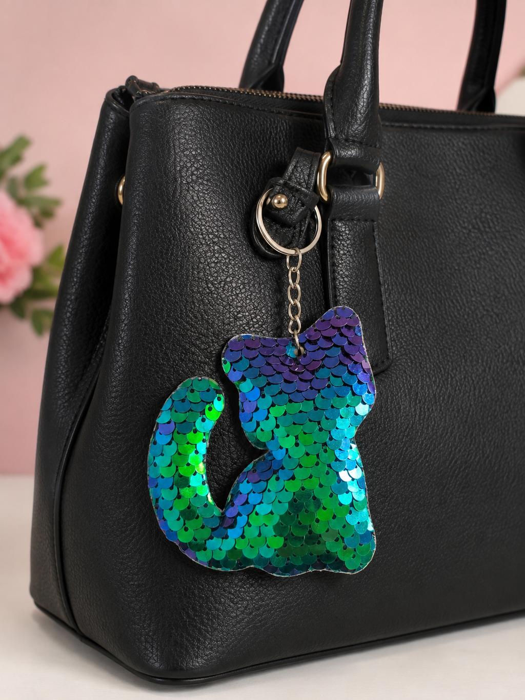 Porte clef chat sequin