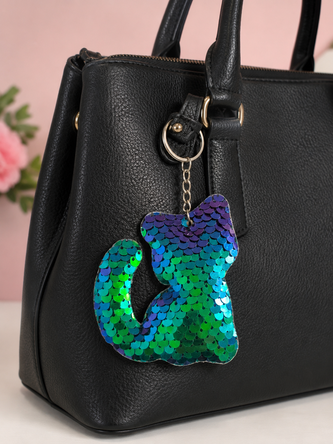 Porte clef chat sequin