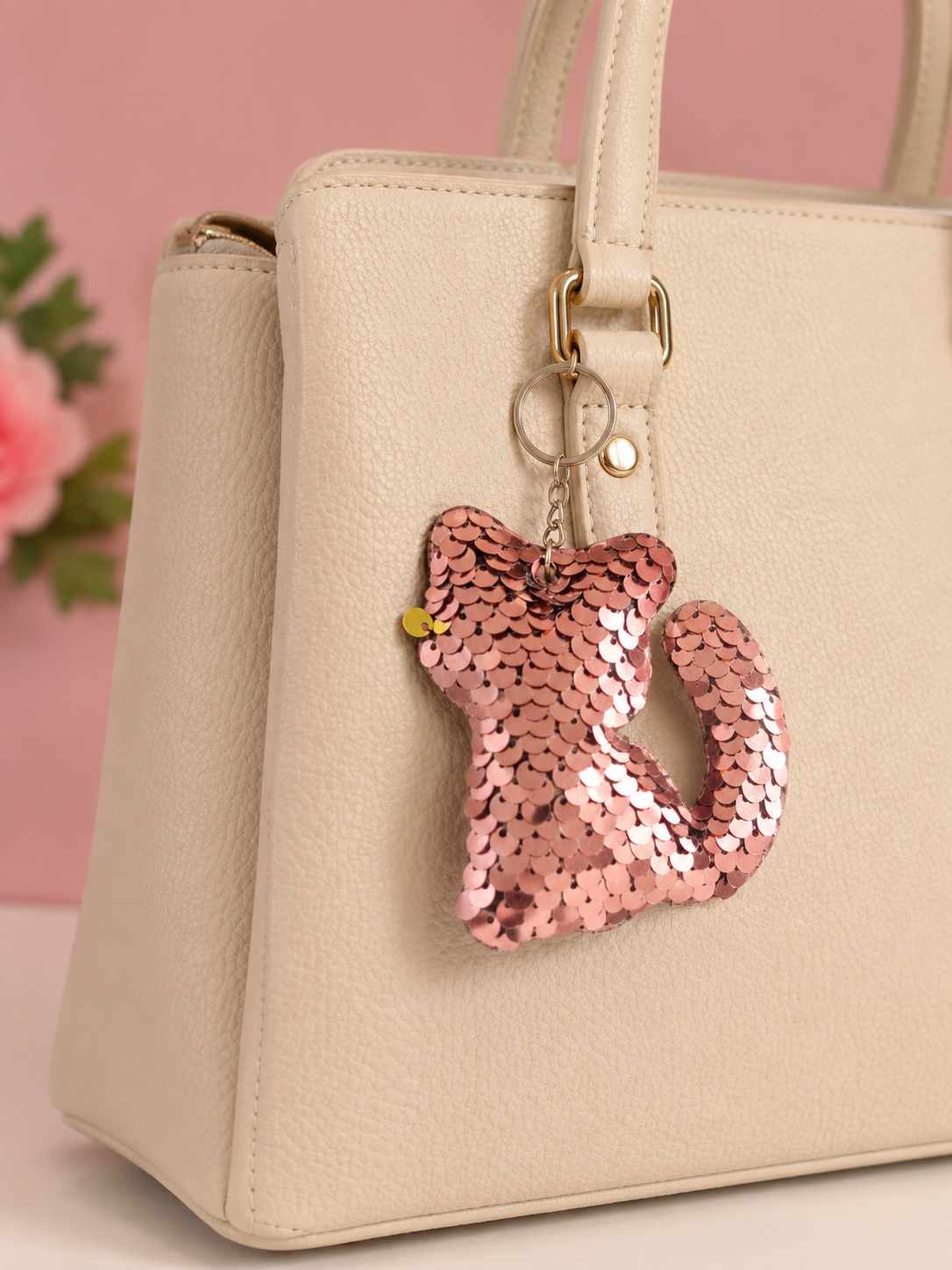 Porte clef chat sequin