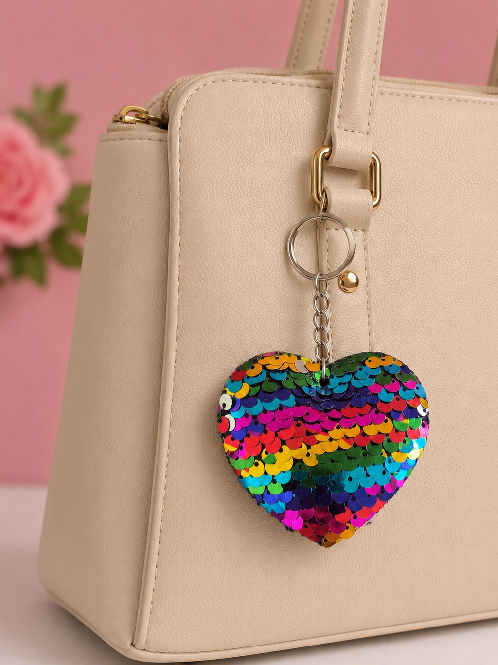 Porte clef coeur sequin