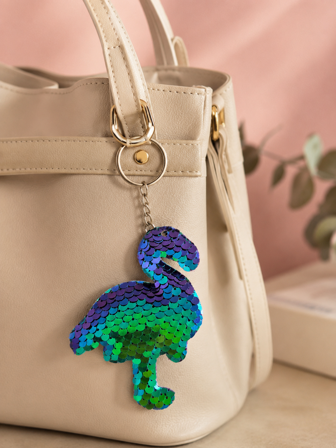 Porte clef flamant sequin