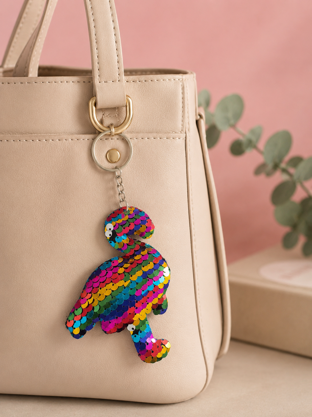 Porte clef flamant sequin