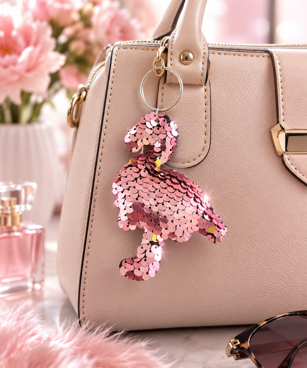 Porte clef flamant sequin