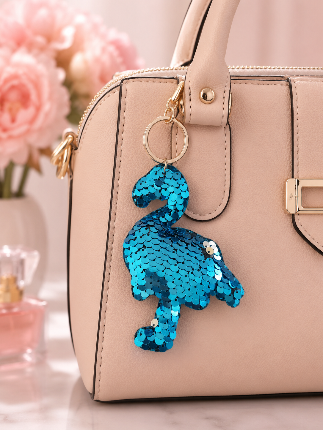 Porte clef flamant sequin