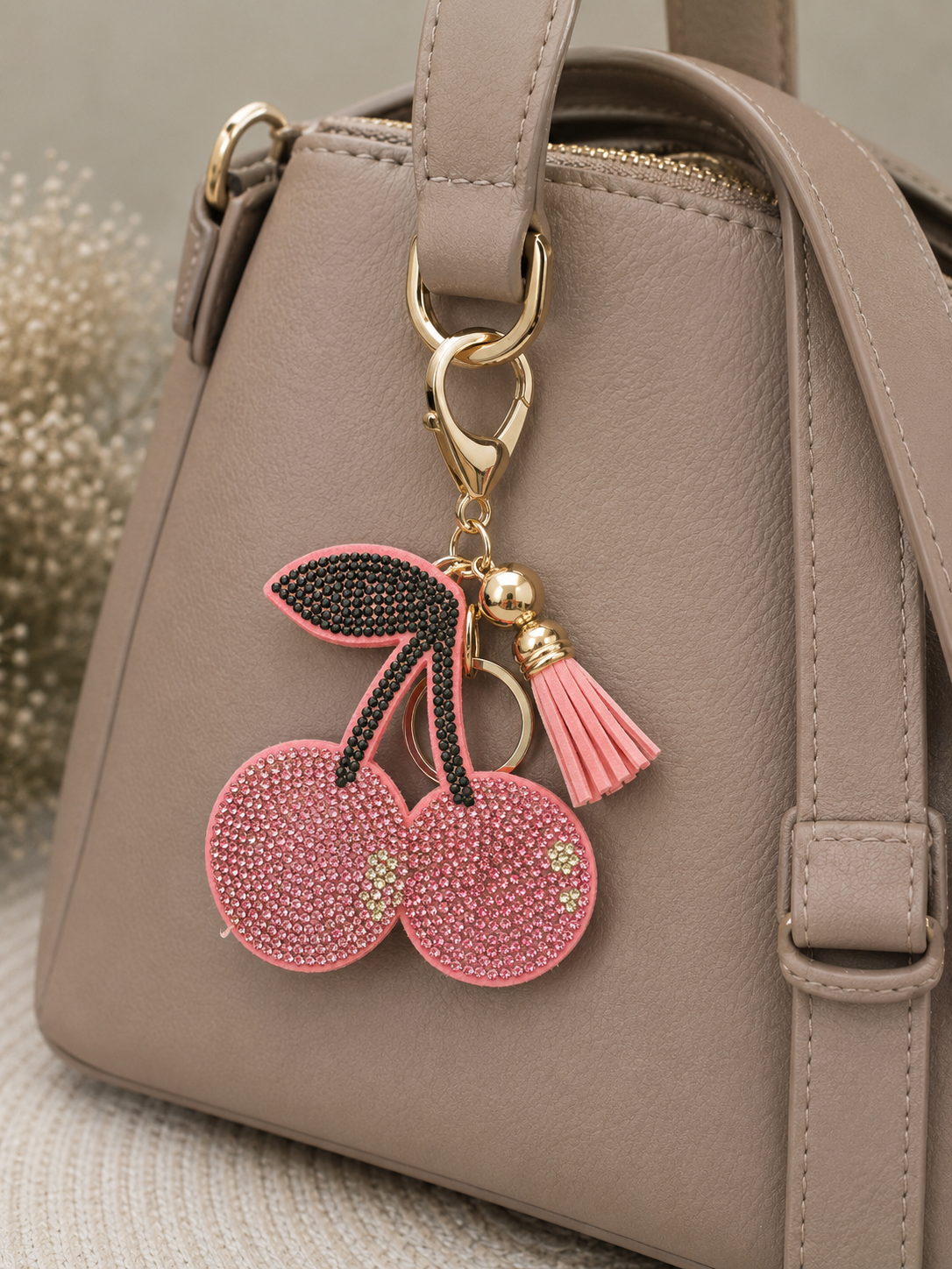 Porte clef strass cerise
