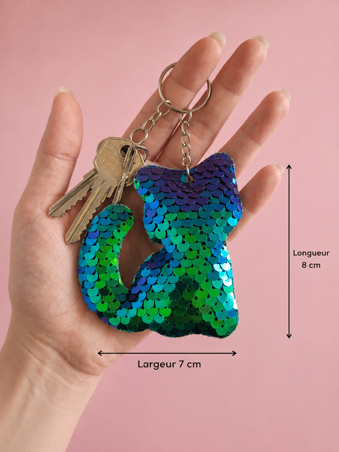 Porte clef chat sequin
