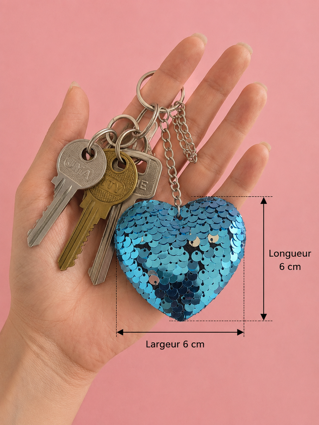 Porte clef coeur sequin