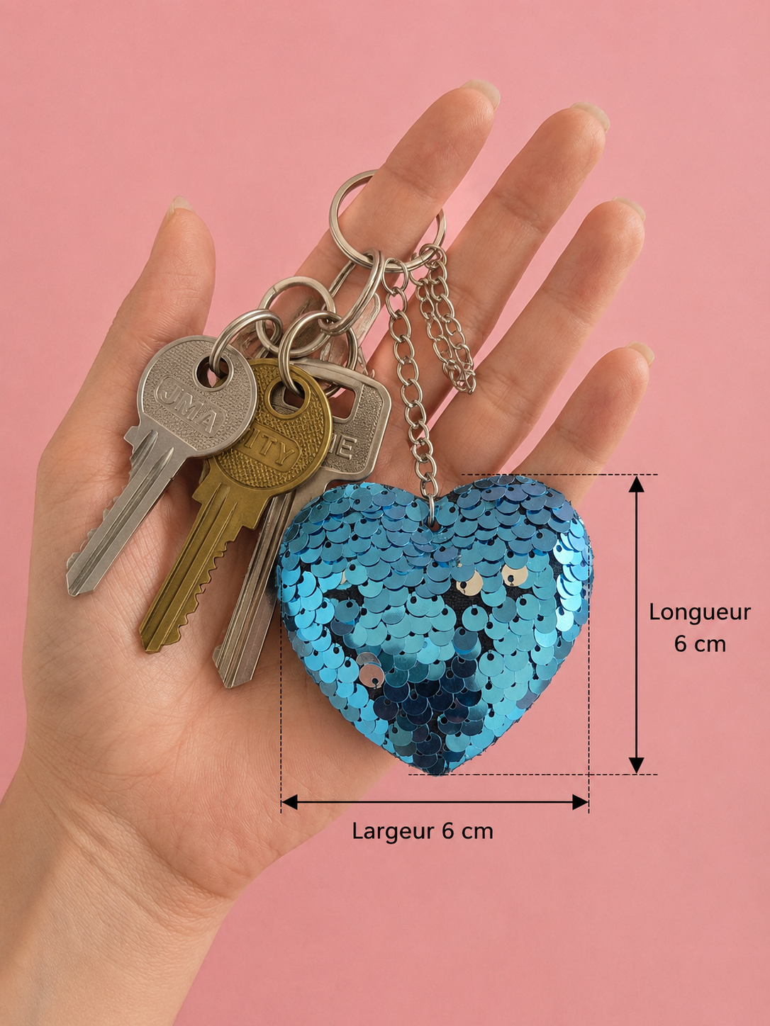 Porte clef coeur sequin