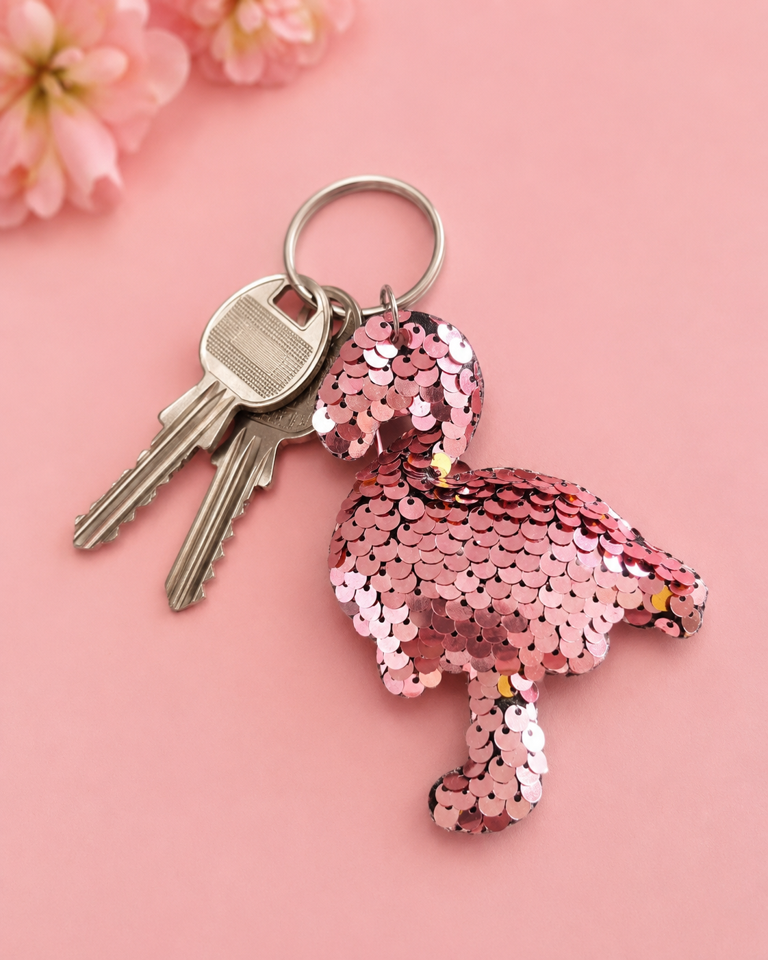 Porte clef flamant sequin