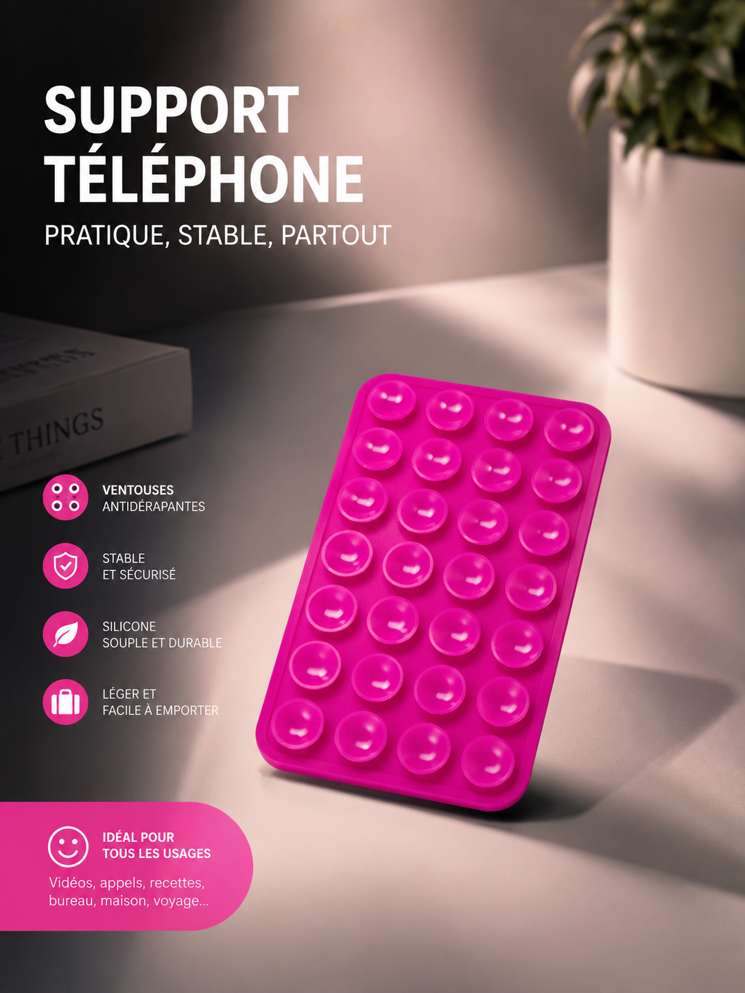Support telephone a ventouse