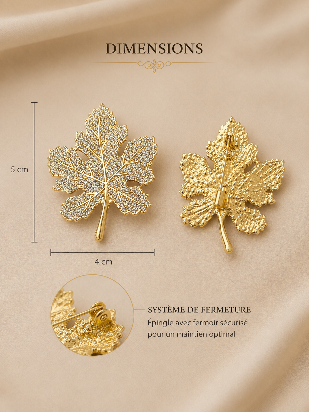 Broche feuille strass