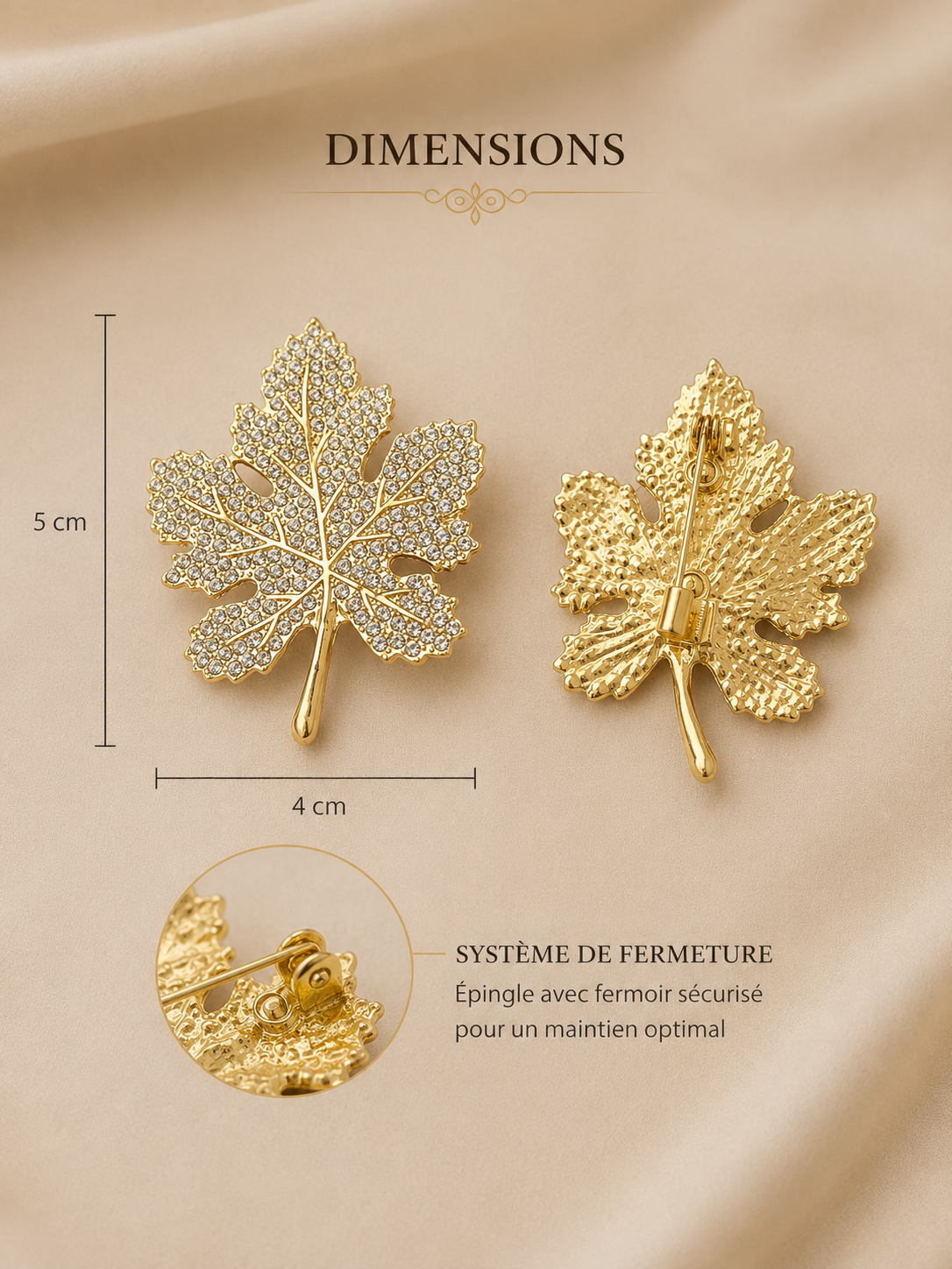 Broche feuille strass