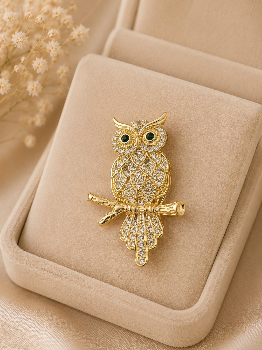 Broche hiboux strass blanc