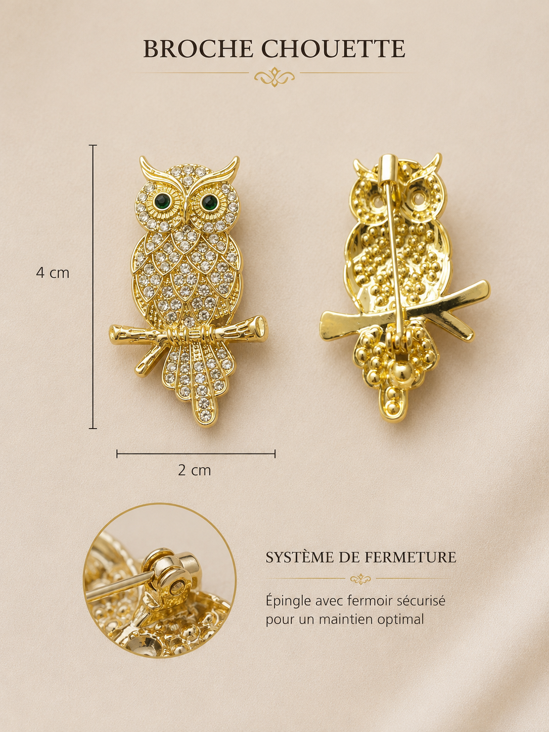 Broche hiboux strass blanc