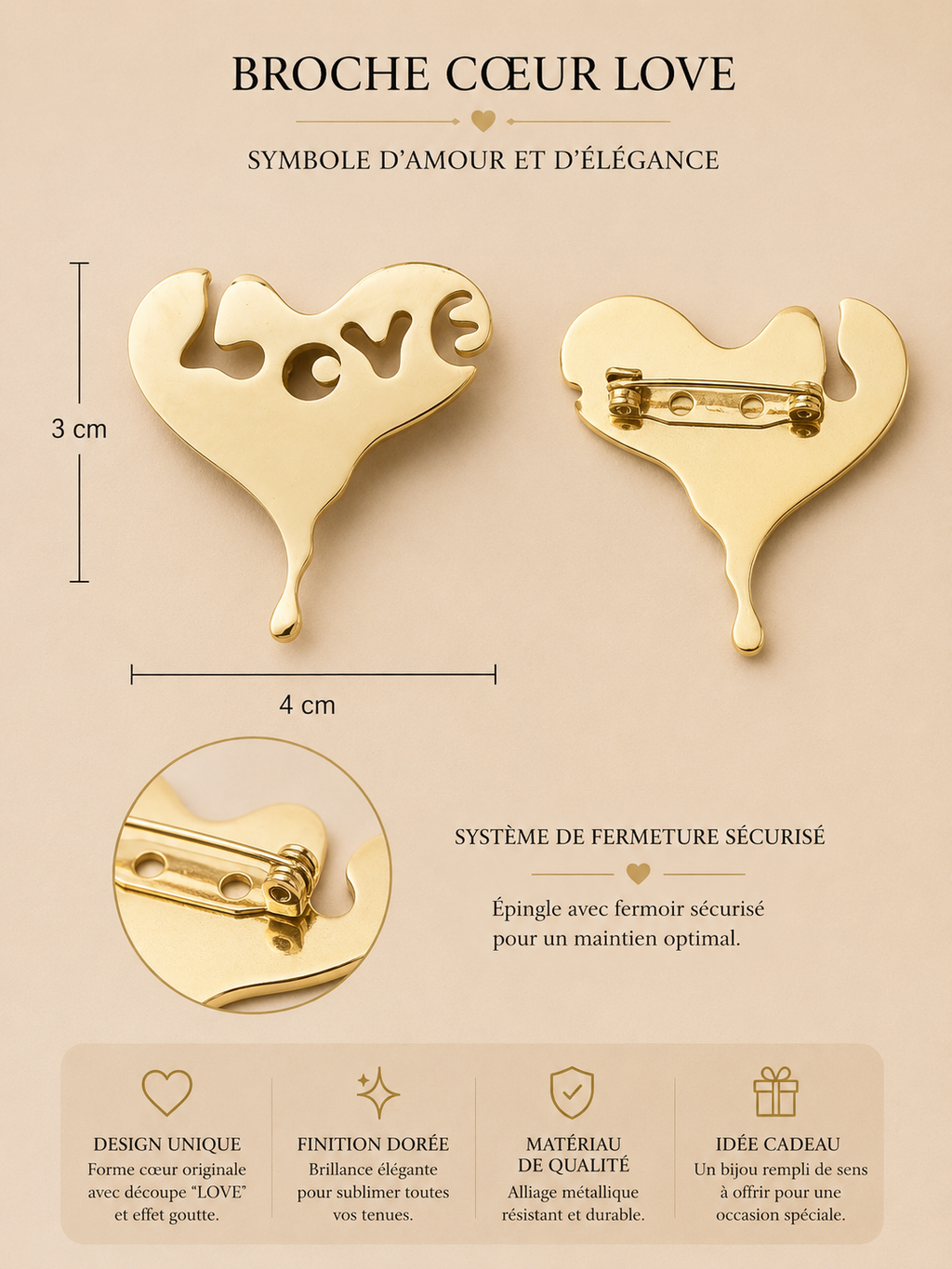 Broche coeur love or