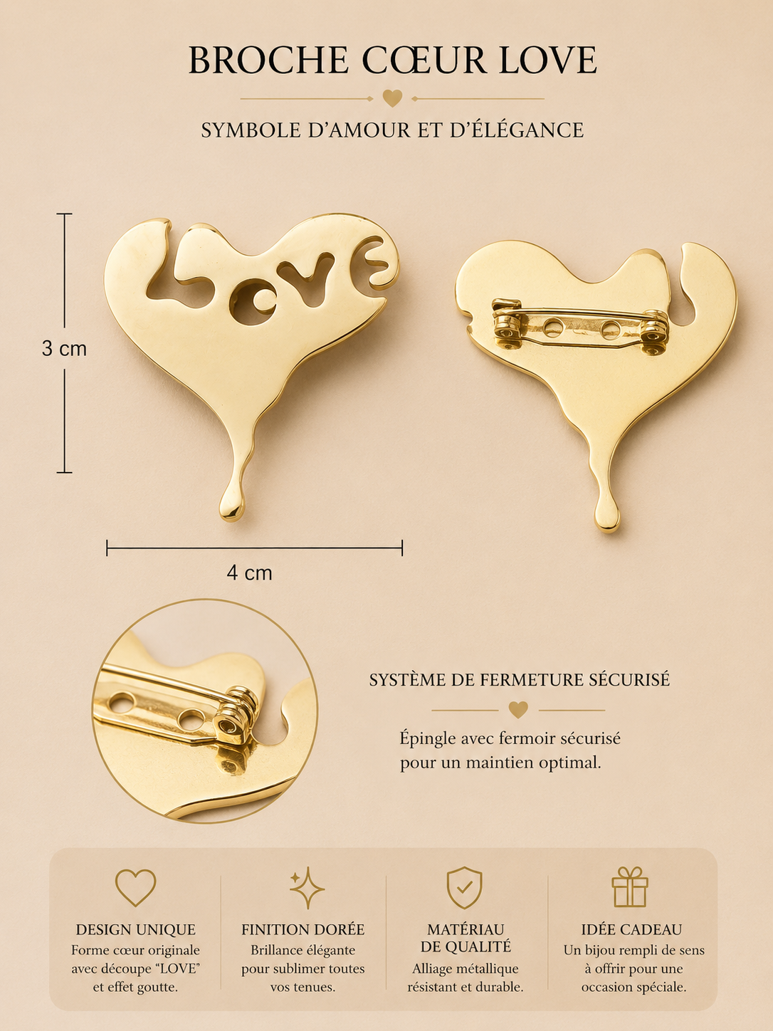 Broche coeur love or