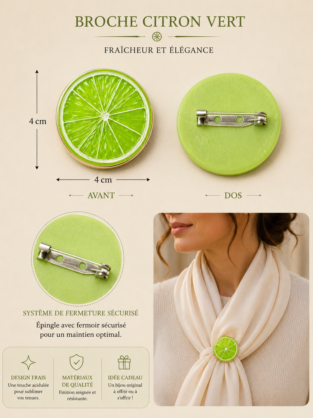 Broche citron vert