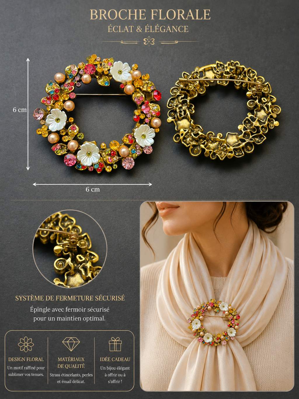 Broche couronne dore