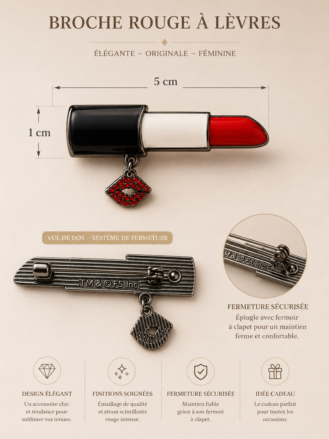 Broche rouge a levre